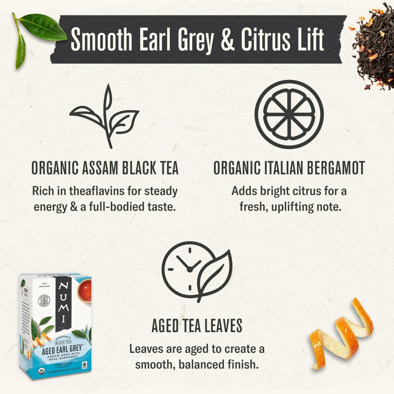 Organic Earl Grey Black Tea Bags Assam with Real Bergamot Caffeinated 54ct