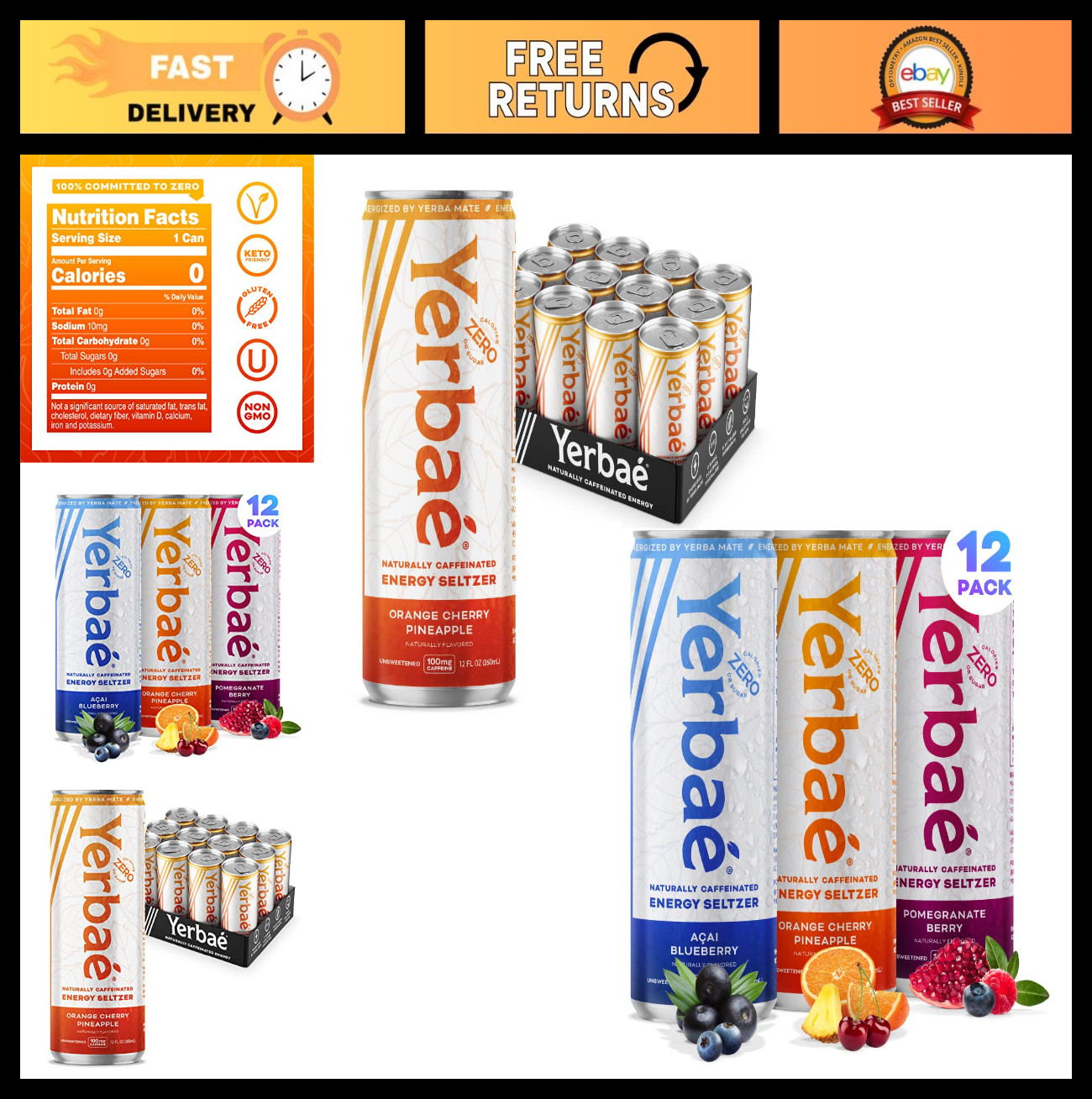 Energizing Variety Pack Energy Seltzer – 0 Sugar, 0 Calories, 0 Carbs, Plant-Bas