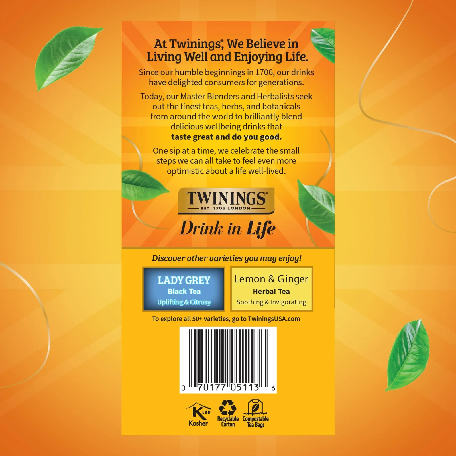 Twinings Earl Grey Citrus and Bergamot Black Tea Bags,50 Count Box,Free Shipping