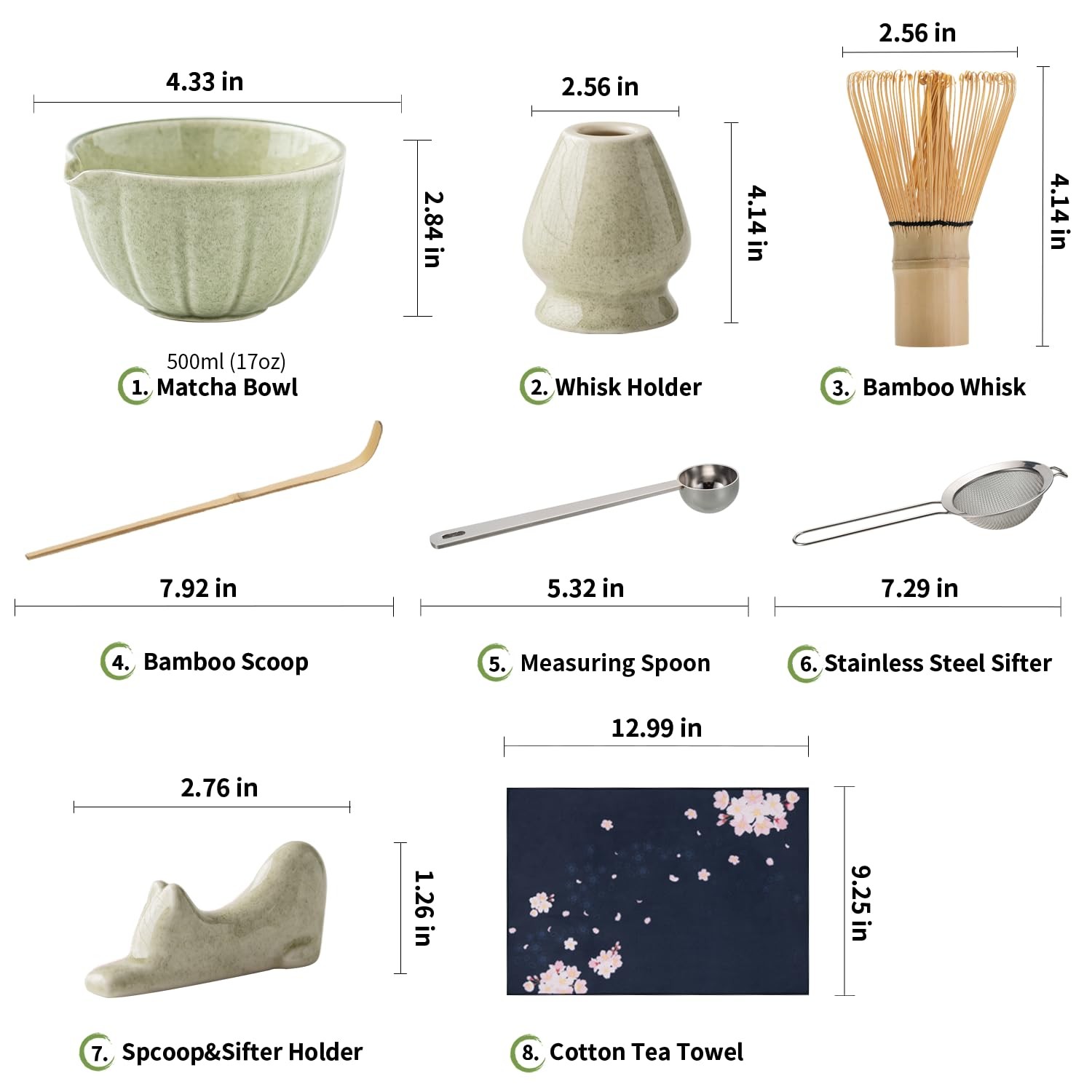 Matcha Whisk Set Ceramic Bowl Tea Ceremony Kit 8 Pc Gift Set for Beginners