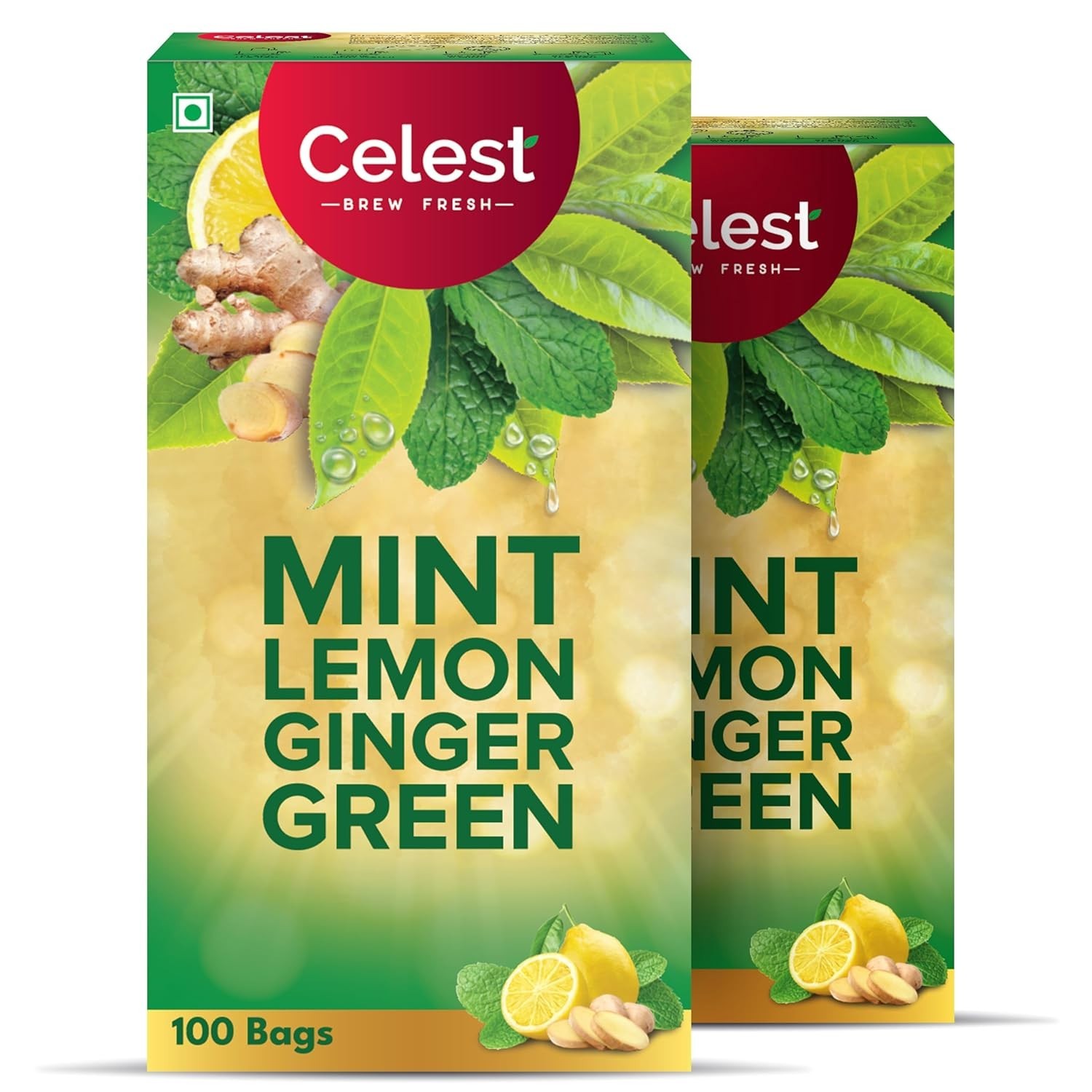 100% Natural Celest Green Tea 100 Bags – Ginger | Mint & Lemon | (Each 1.5g)