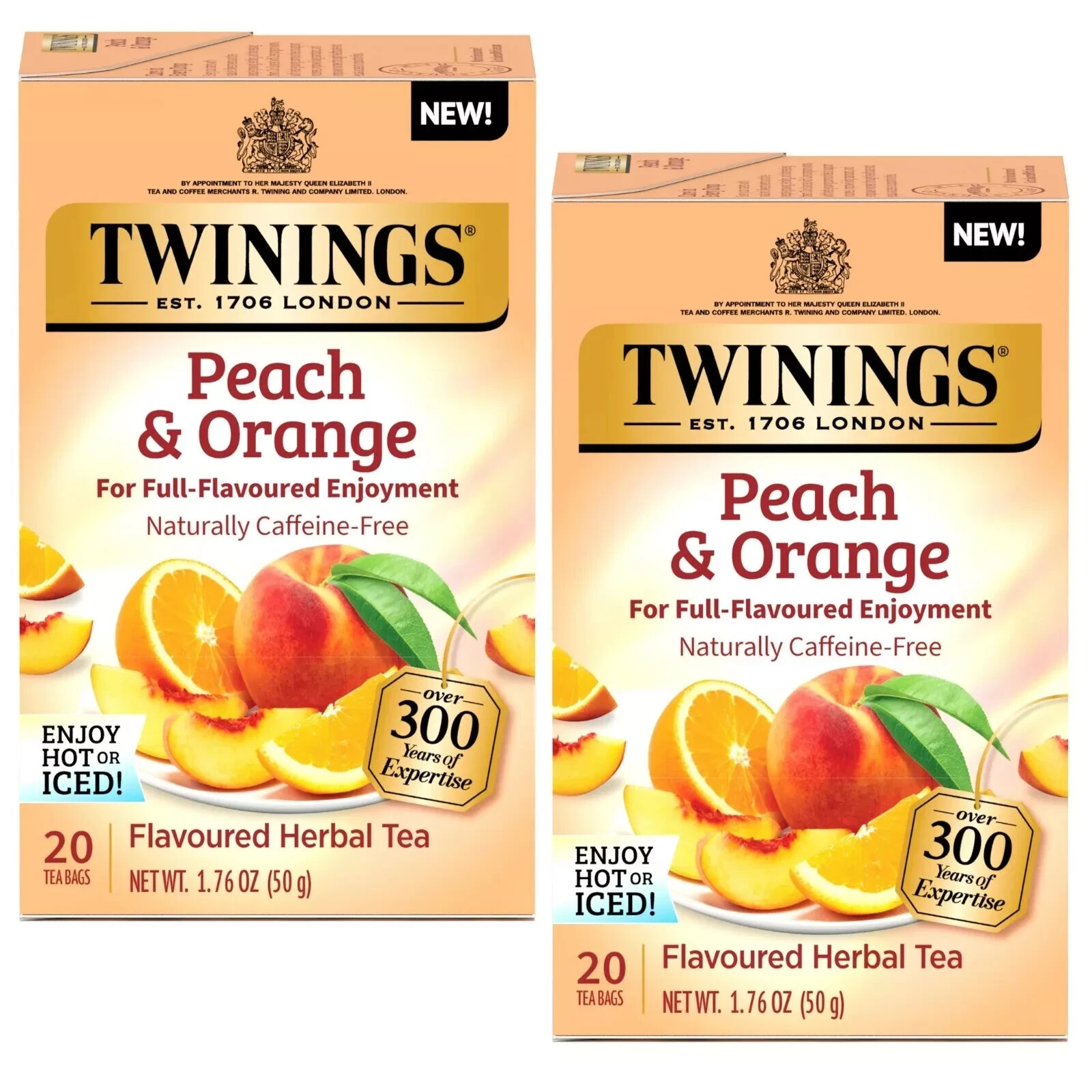 2 Pack – Twinings Peach & Orange Flavored Caffeine Free Herbal Tea Bags – 20 Ct