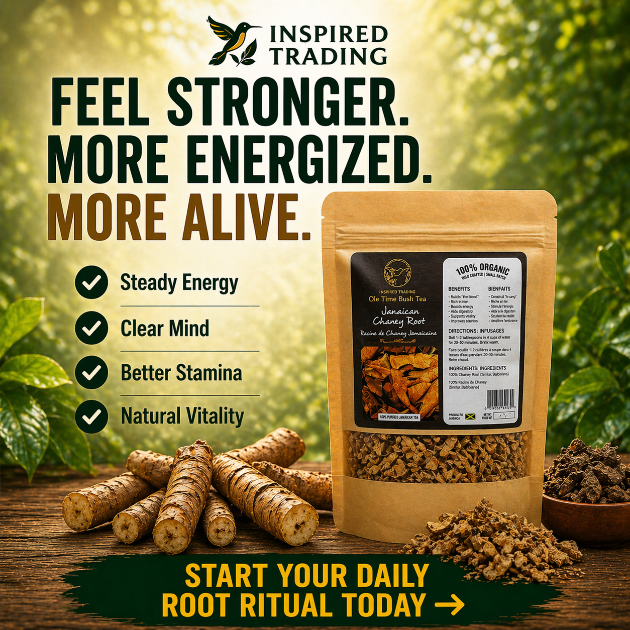 Jamaican Chaney Root Tea 2 Pack Dried Strong Back Roots Herbal Tea