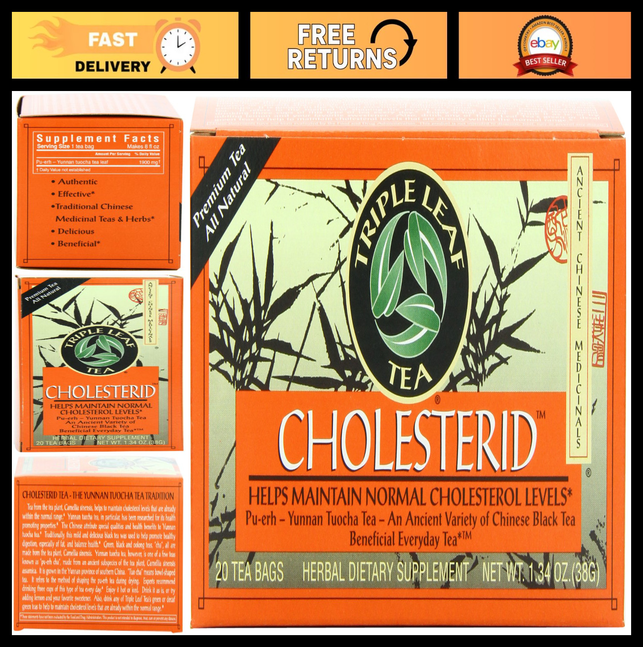 Cholesterol Support Herbal Tea – 20 Tea Bags, Pack of 6, Heart Health Boost