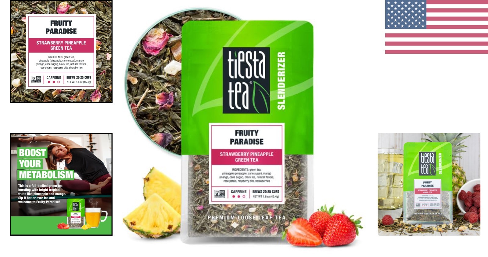 Fruity Paradise Strawberry Pineapple Green Tea – Loose Leaf, 20-25 Cups