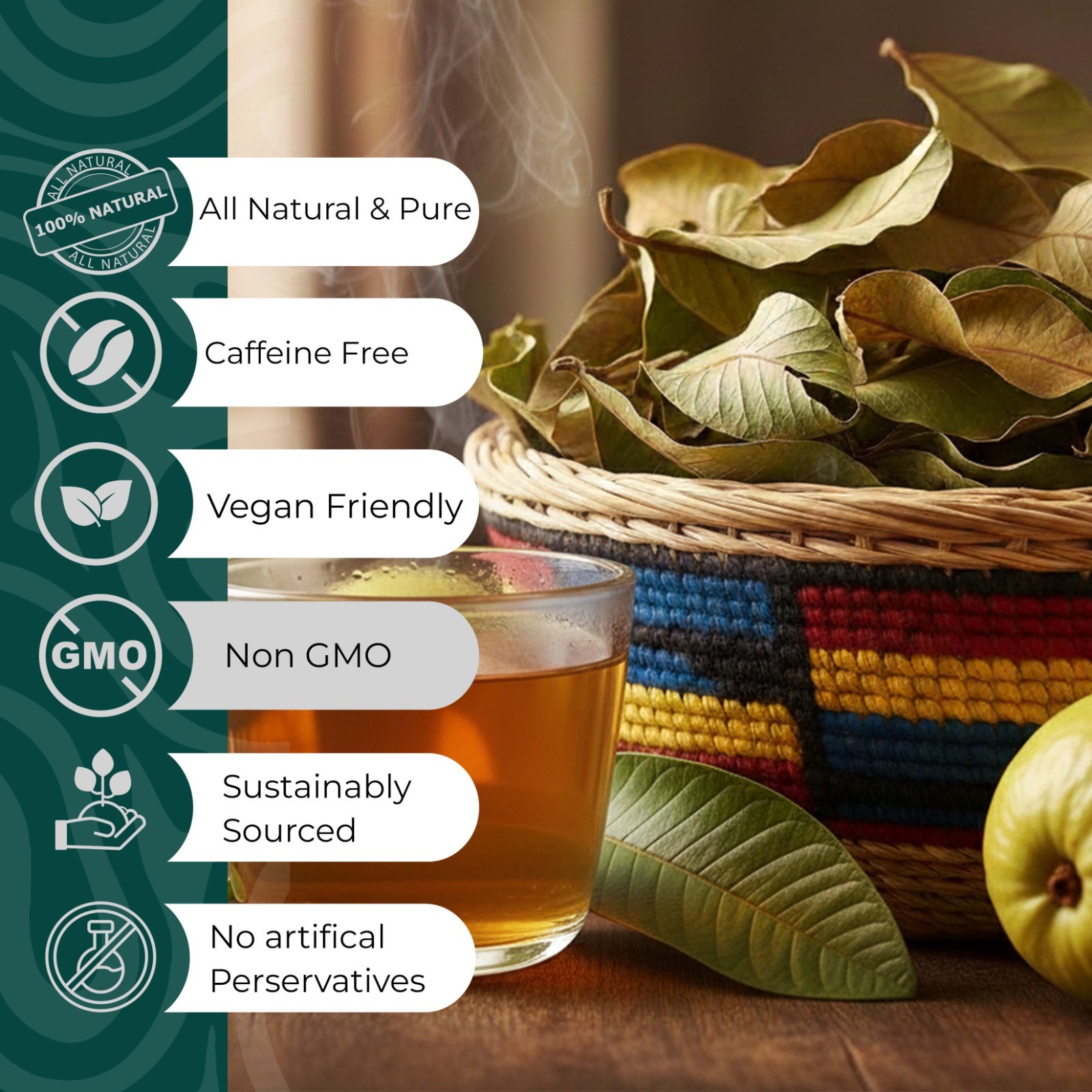 75 Organic Guava Tea Bags, All Natural Guava Leaf Tea, Herbal Tea, Caffeine Free