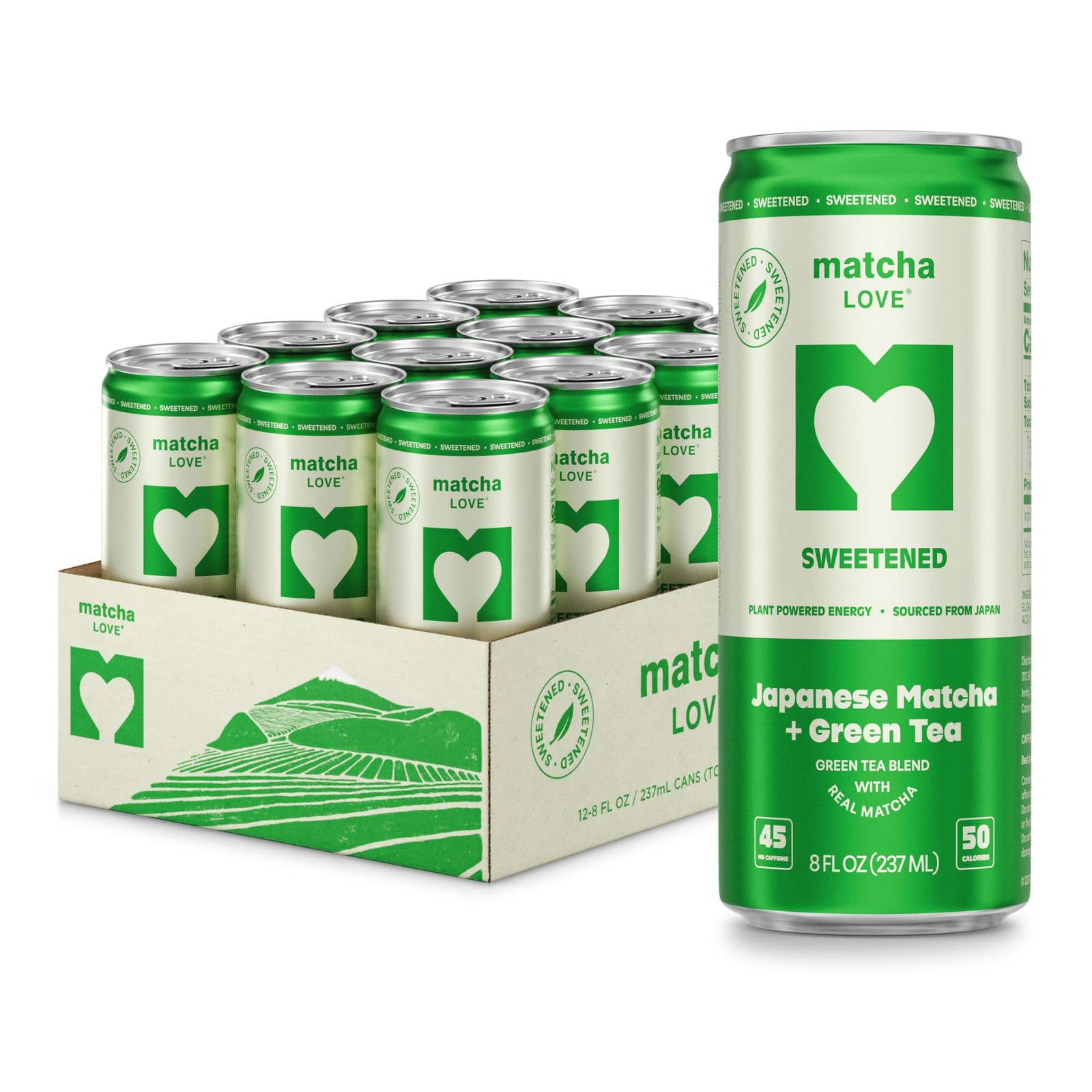Matcha Green Tea Sweetened 8 Ounce 12 PCS Pack Delicious Refreshing Drink