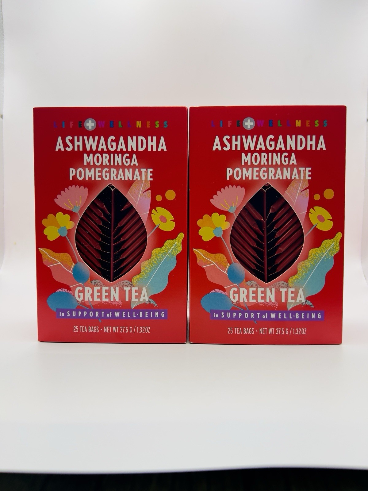 2 PK – Ashwagandha Moringa Pomegranate Green Tea 25 Tea Bags • 50 Total