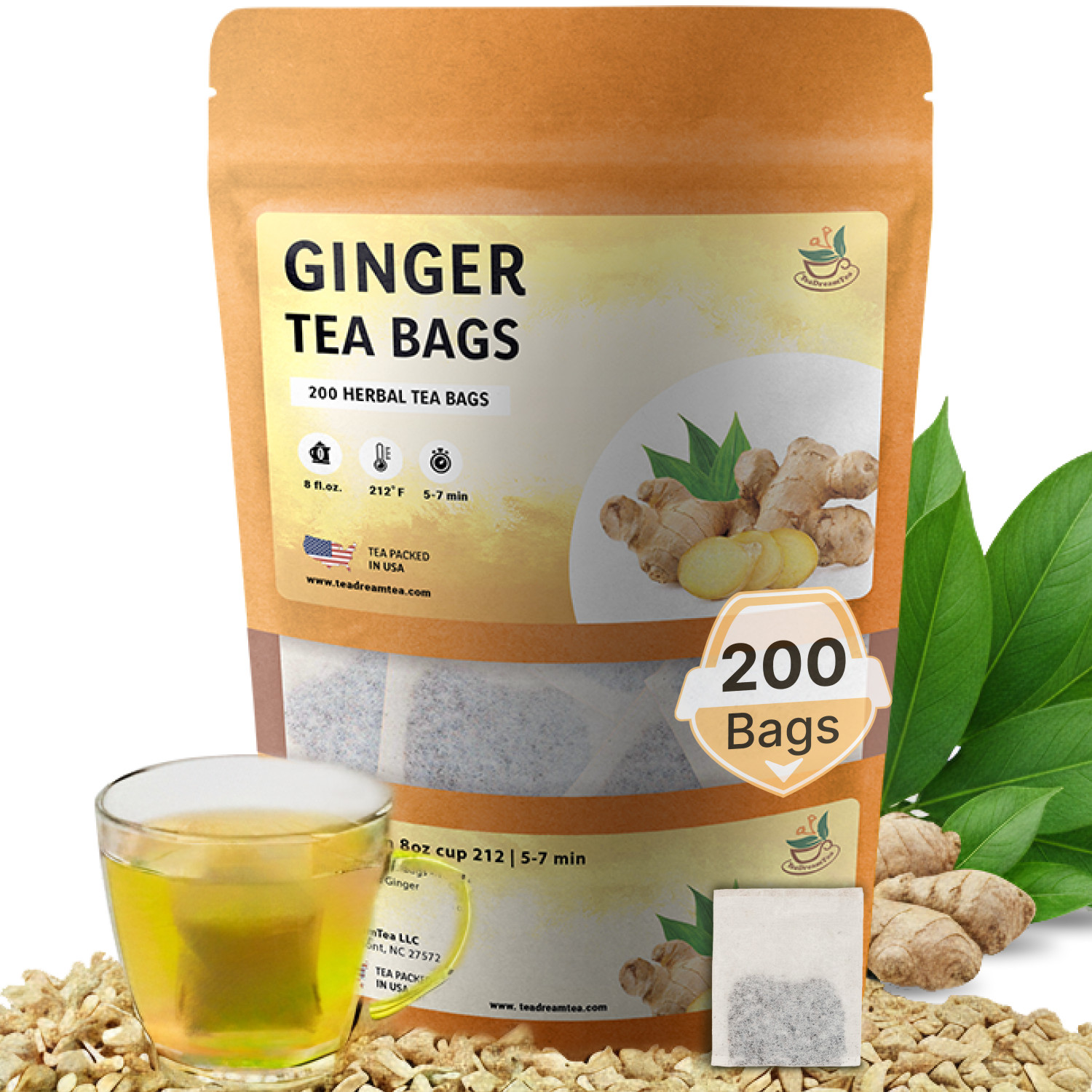 TeaDreamTea Ginger Tea Bags Caffeine Free Herbal Tea 25-400 Bags