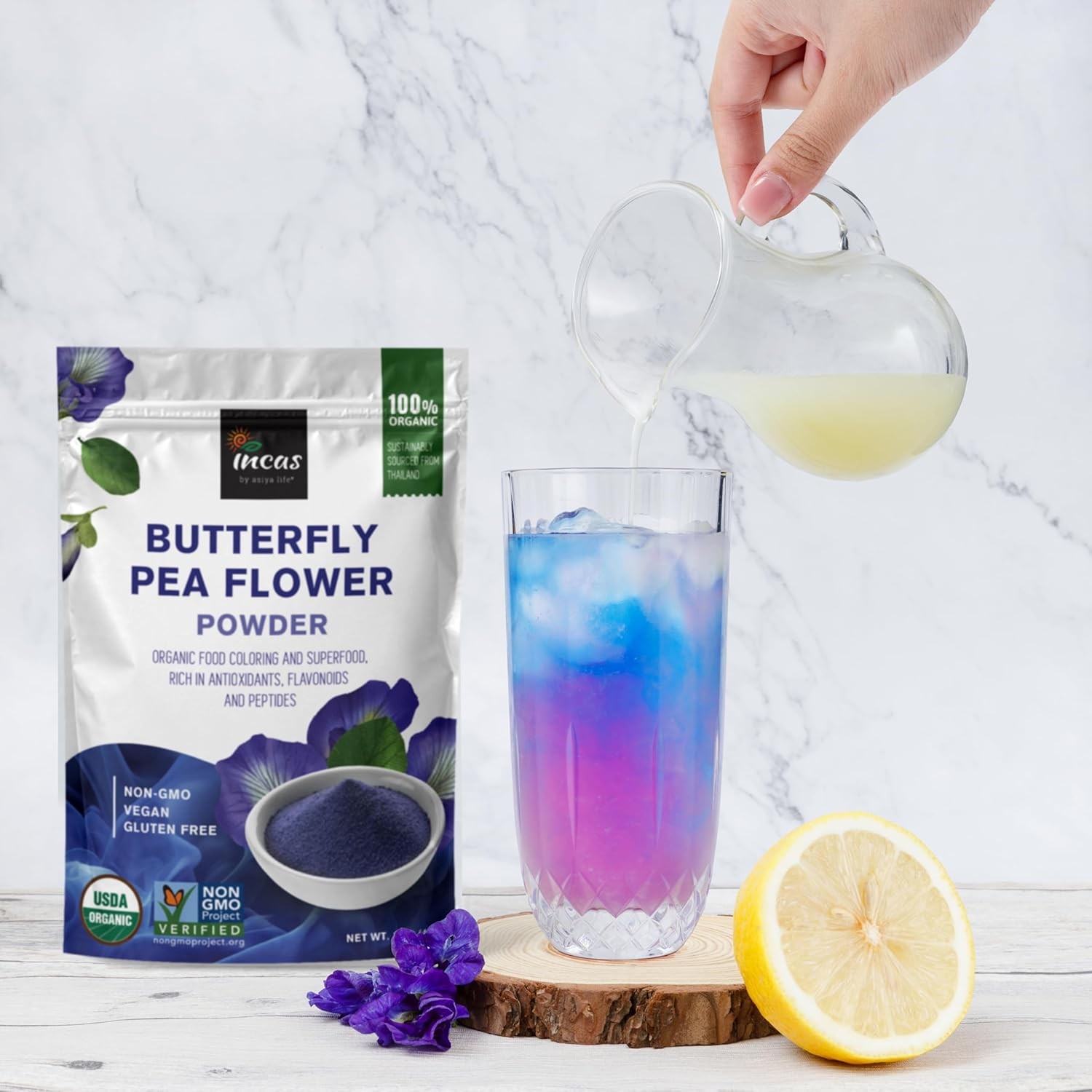 INCAS 100% USDA Organic Butterfly Pea Flower Powder (4 Ounce) | Organic Blue Mat