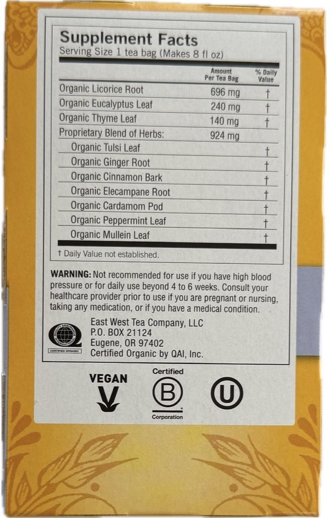 5 Pack Yogi Breathe Deep Herbal Tea 16 Bags Organic Caffeine Free Respiratory