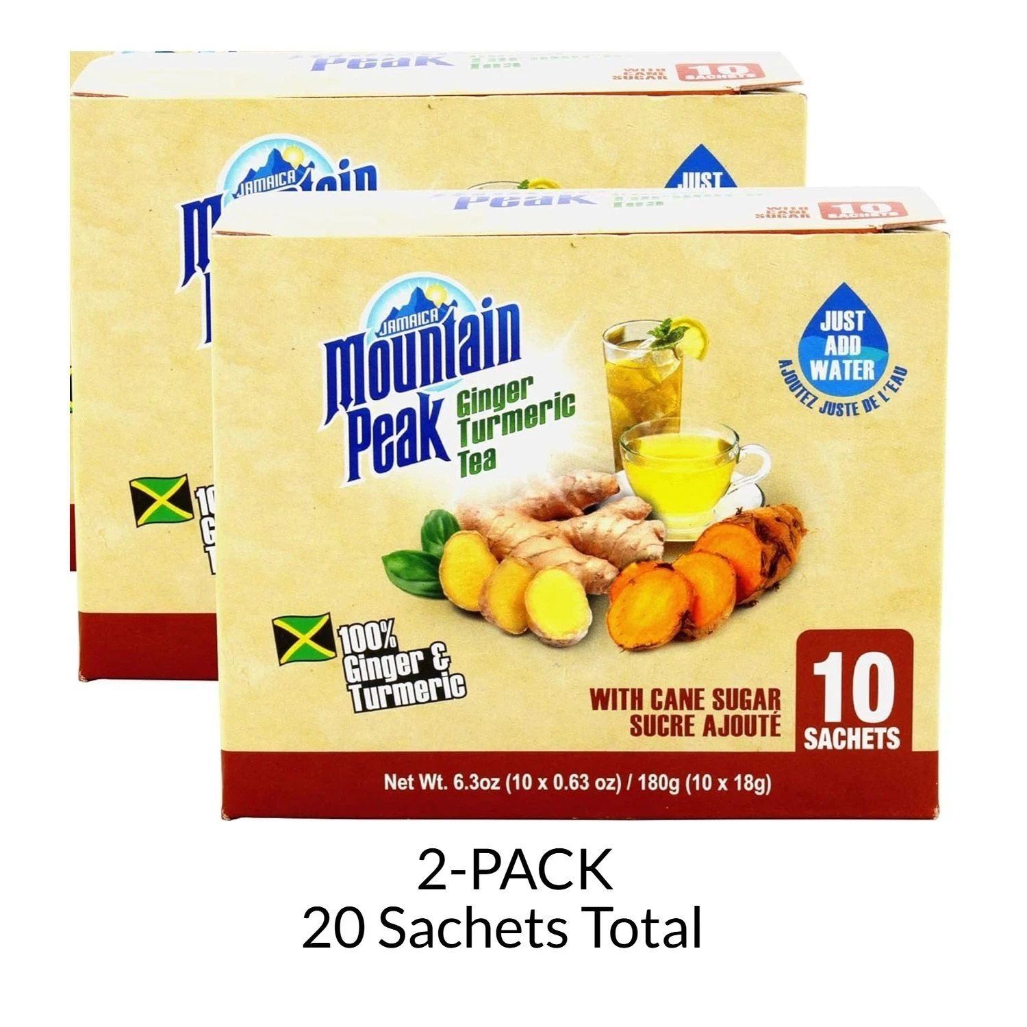 Jamaica Mountain Peak Ginger Turmeric Tea Keto Gluten-Free 20 Sachets Total