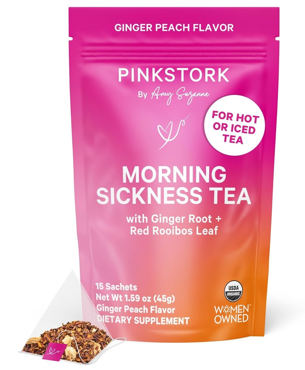 Natural Ginger Peach Tea for Pregnancy – 15 Sachets for Morning Sickness Support