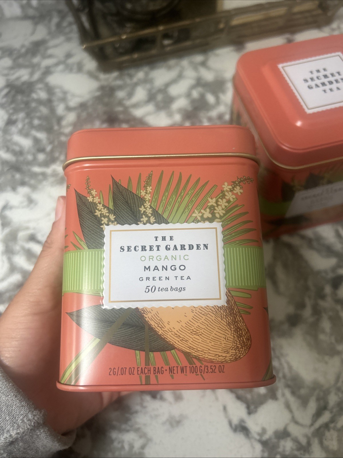 Organic Mango Green Tea Secret Garden 50 ea Tea Bags Reusable Tin Lot of 2 New