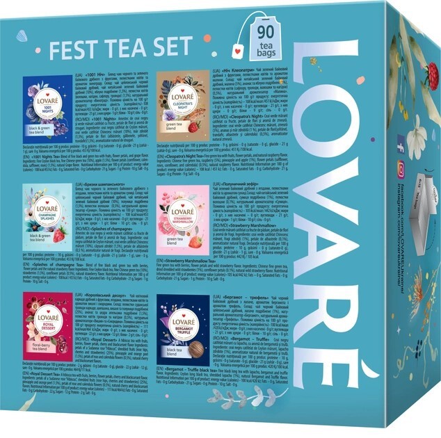 Ukrainian Assorted Black & Green Fest Tea Set LOVARE 6 Flavors 90 Tea Bags