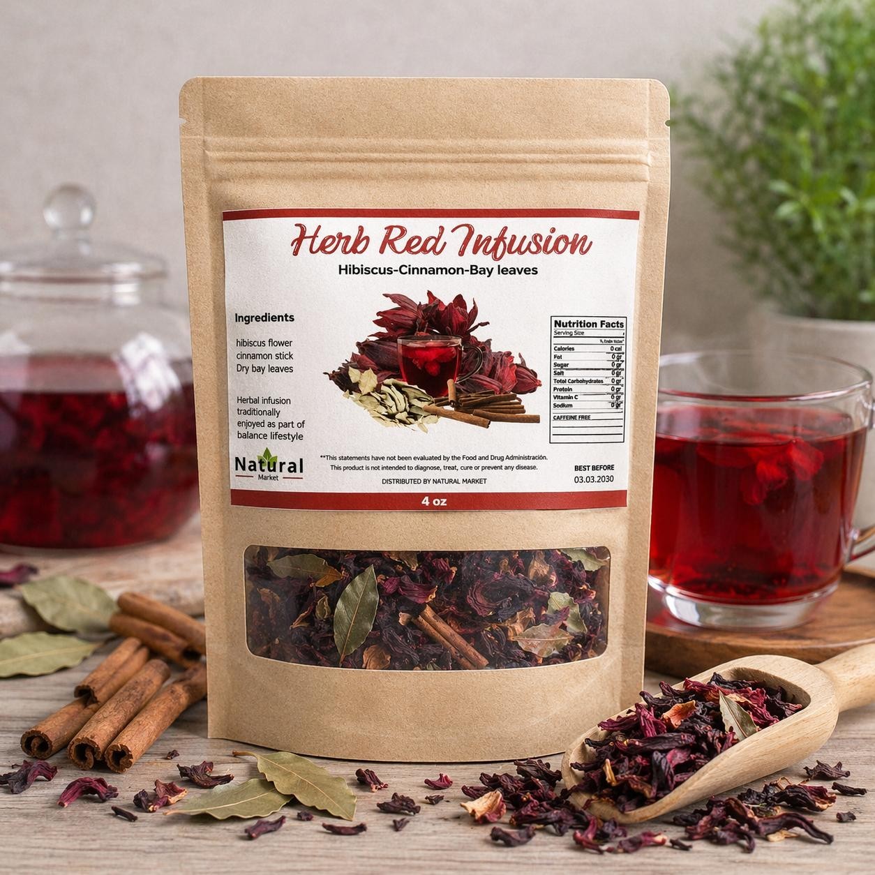 Infusion de Jamaica con Canela y Laurel – 4oz Hibiscus, Cinnamon & Bay Leaf Herb