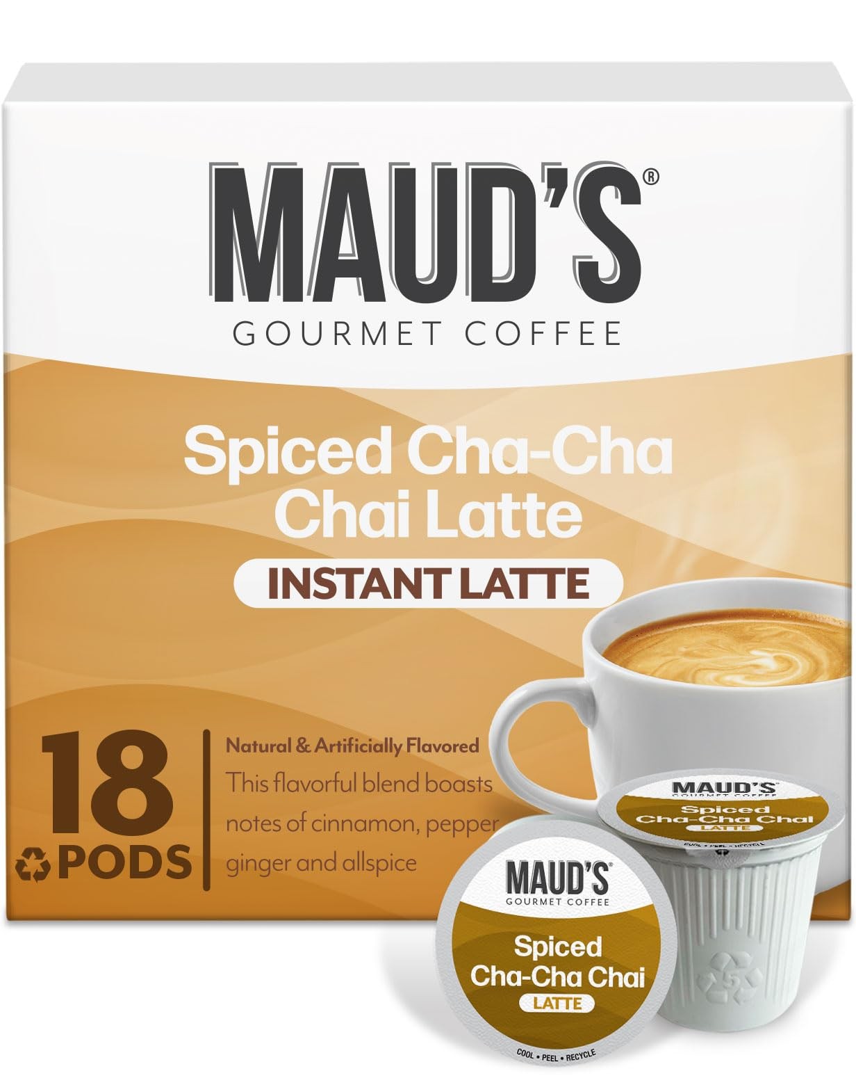 Chai Tea Latte Pods 18 CT Recyclable Single Serve Gourmet Blended Leaves