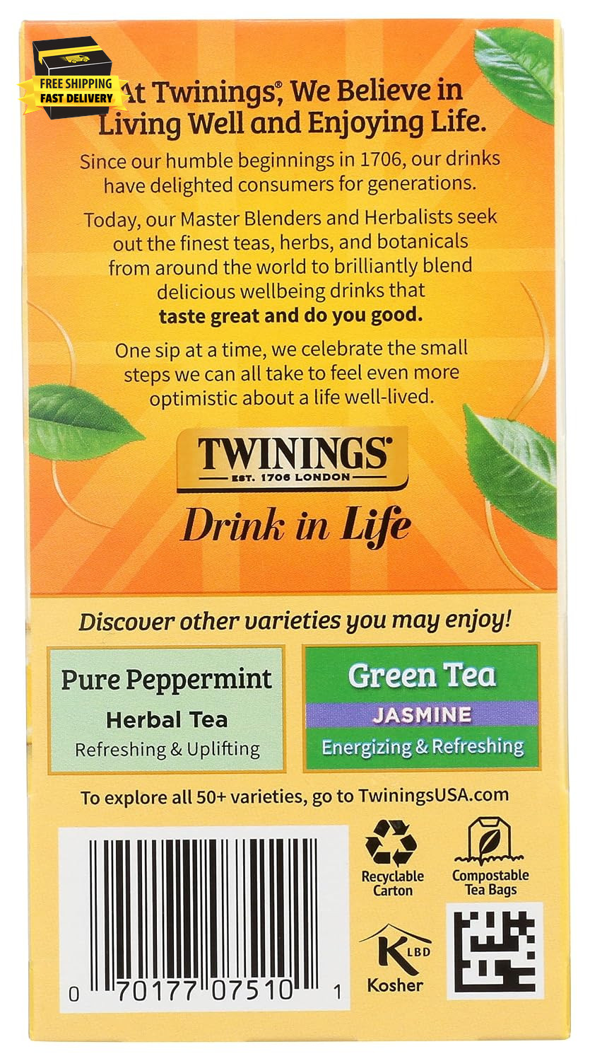Lemon & Ginger Herbal Tea Individually Wrapped Bags, 20 Count (Pack of 1), Tangy