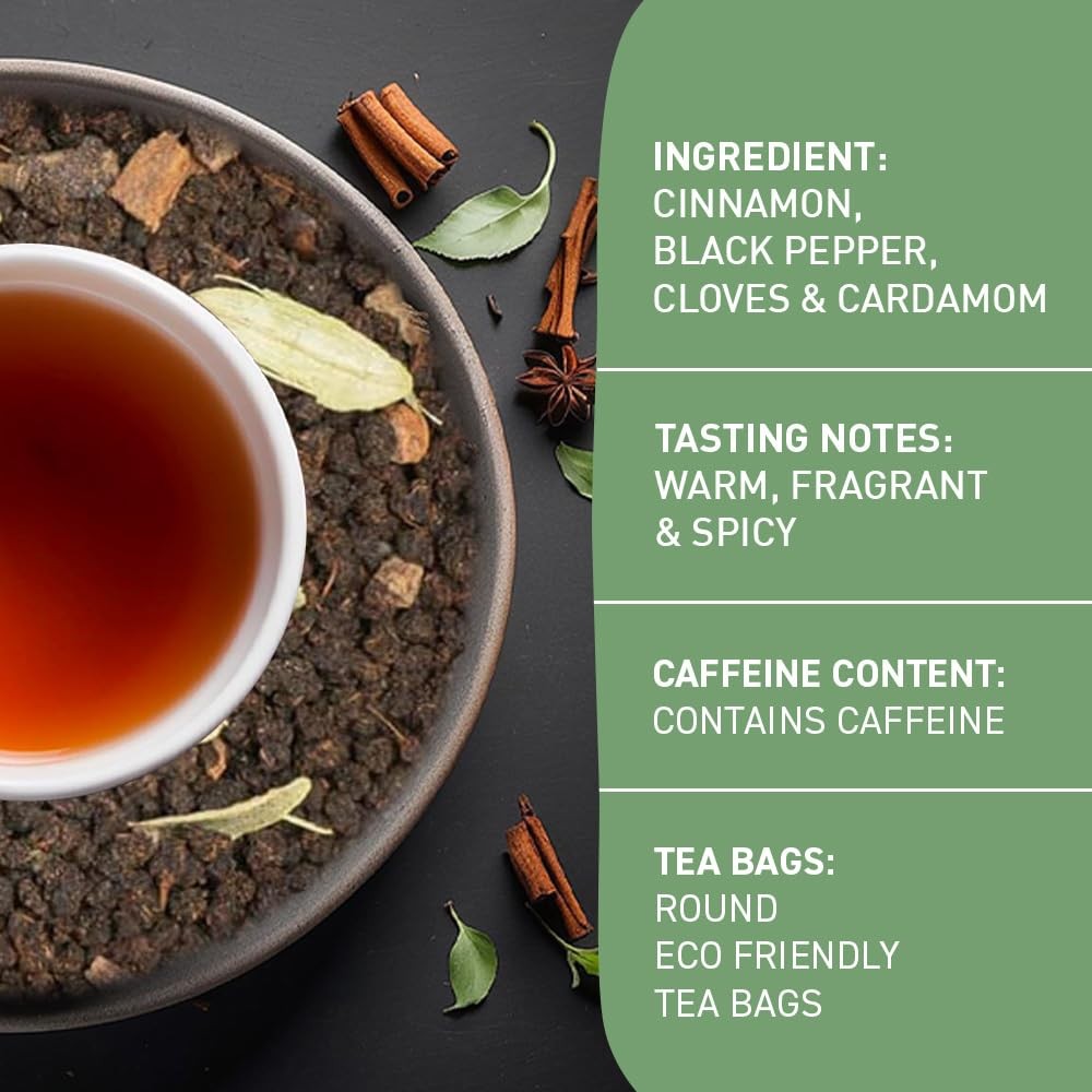 100 Count Masala Chai Tea Bags, Strong, Aromatic, Spiced, Cinnamon, Cardamom