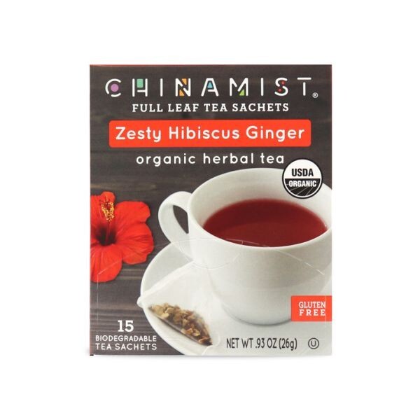 China Mist – Zesty Hibiscus Ginger Organic Black Full Leaf Tea Sachet, 2 Boxes