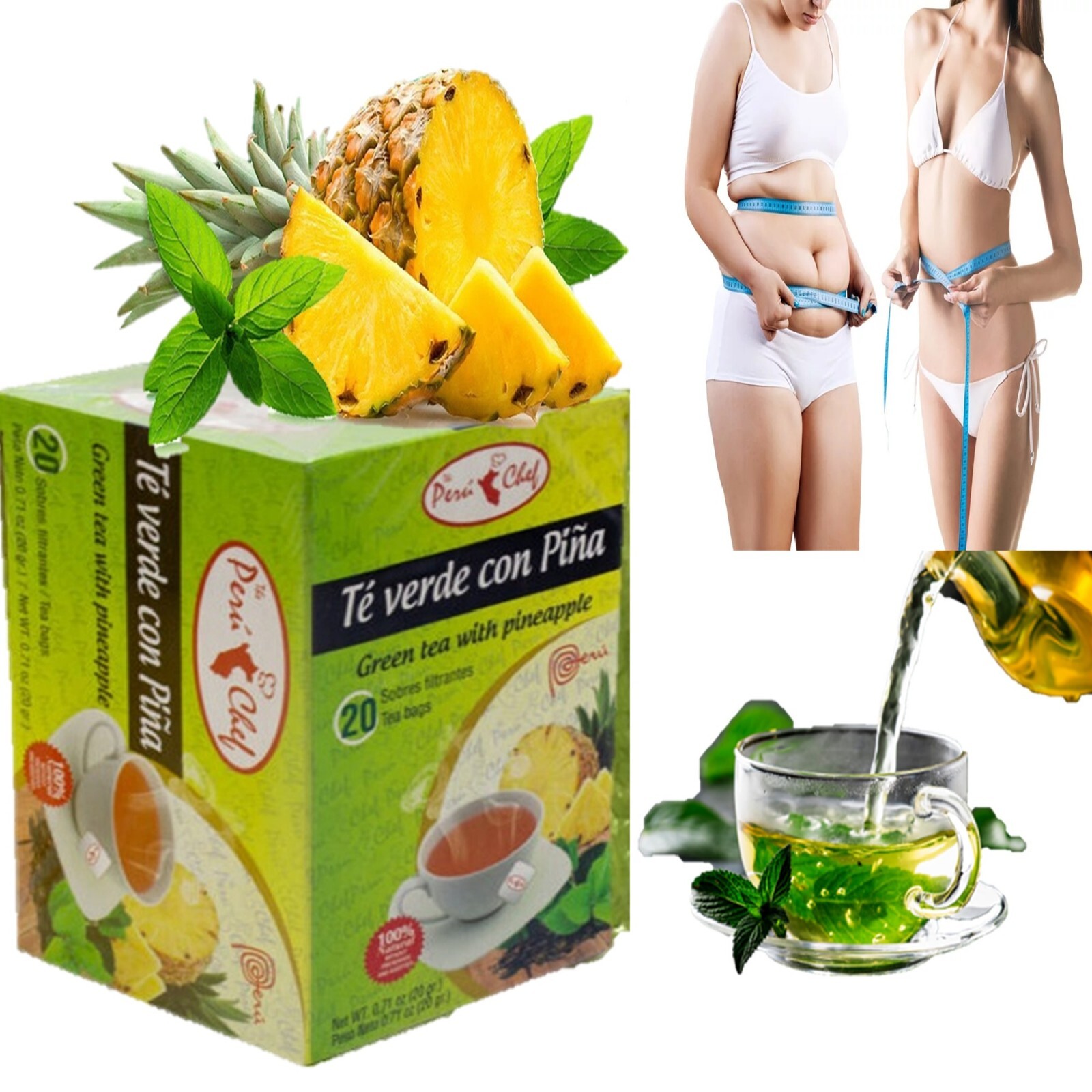 Pineapple Tea with Green Tea Fenugreek Hindu / Te Verde Pina 20 bags tea