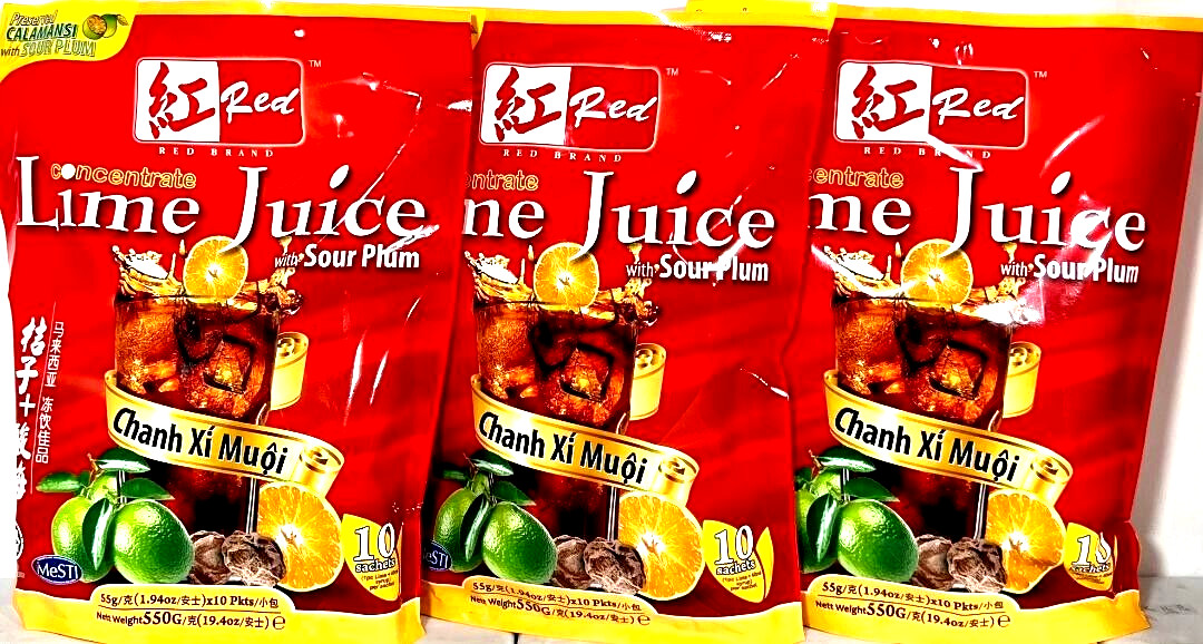 Red Brand Concentrate Lime Juice with Soup Plum 10 Sachets x 55g(Pack of 3)
