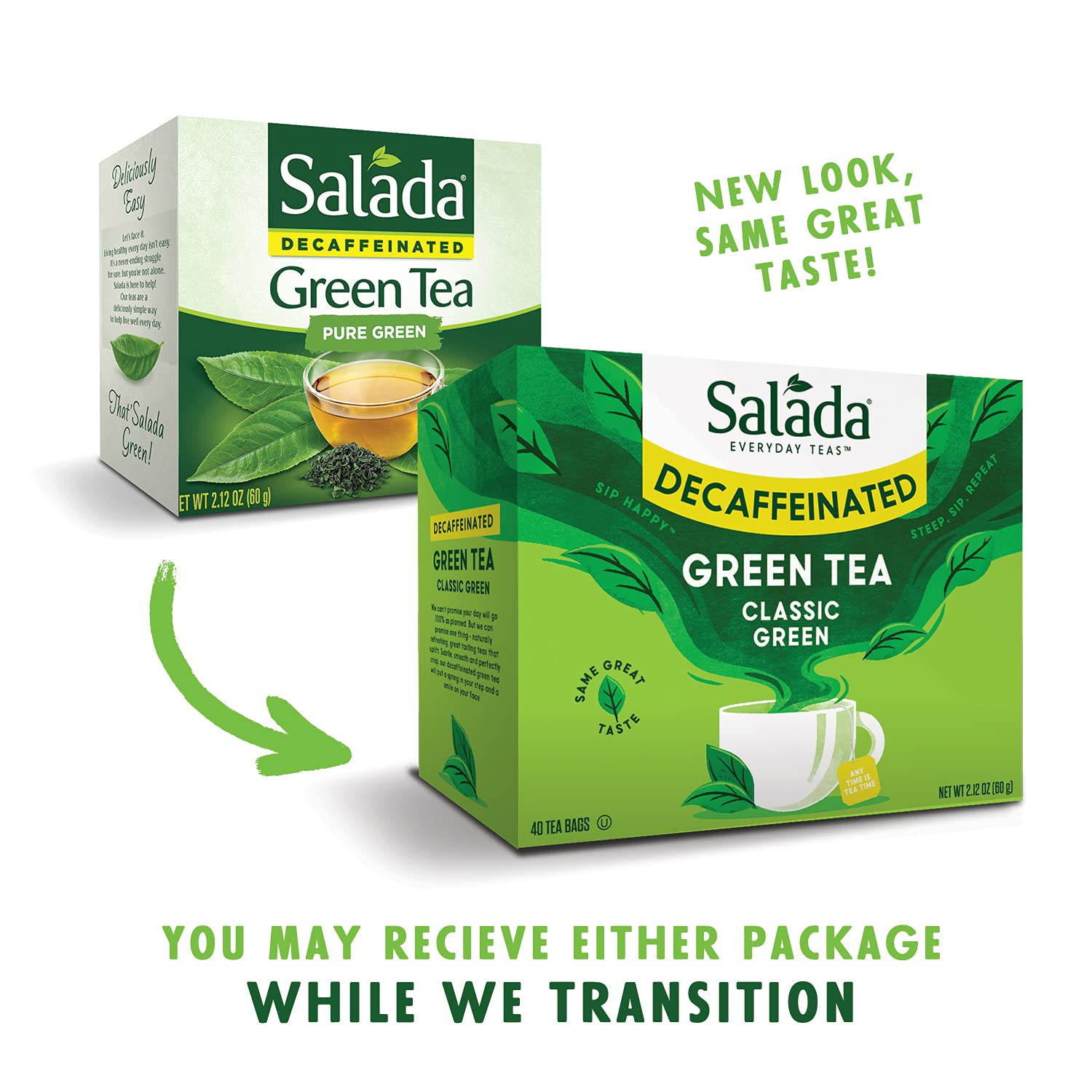 Green Tea Decaffeinated with 40 Individually Wrapped Tea Bags Contains Caffeine