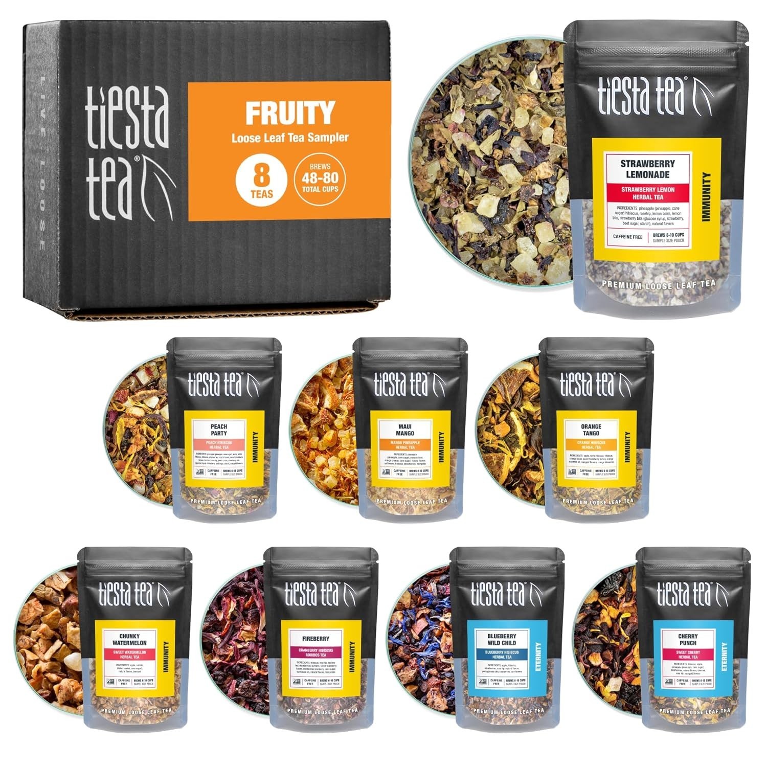 Fruity Tea Sampler Dry Flight Set, Loose Leaf, No Caffeine, Makes Hot and Ice…