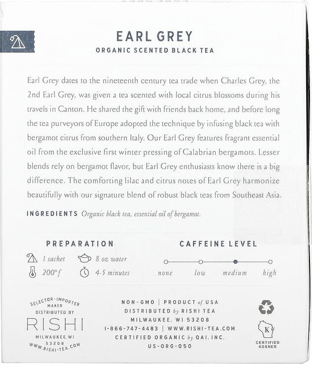 Rishi Tea Earl Grey Tea – 15 sachets (Pack of 3)