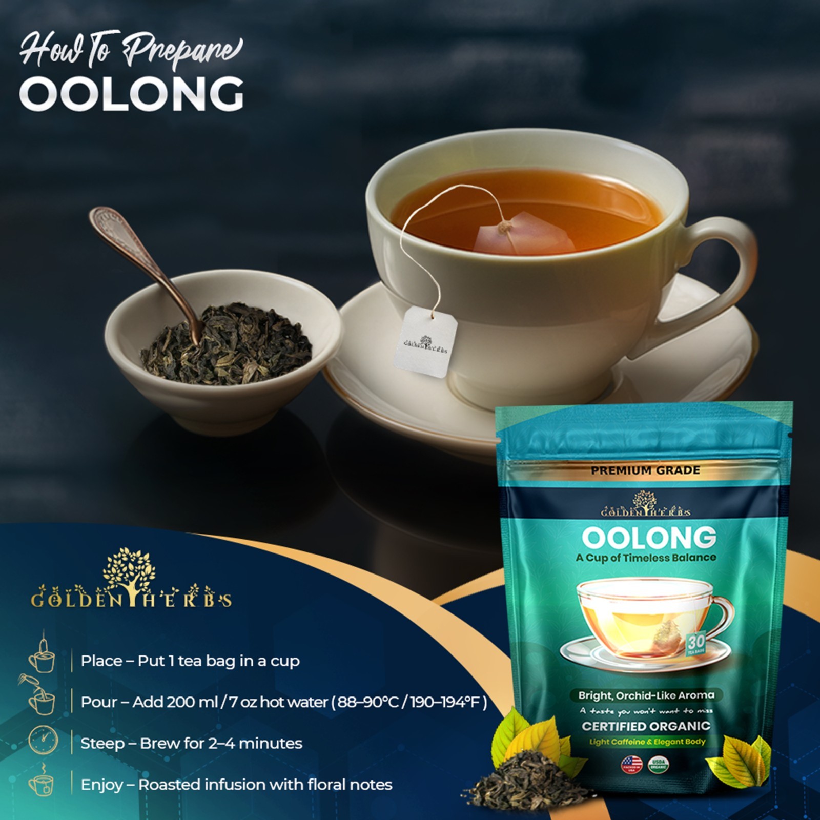 Golden Herbs Japanese Oolong Tea Lightly Oxidized for Smooth Flavor & Aromatic