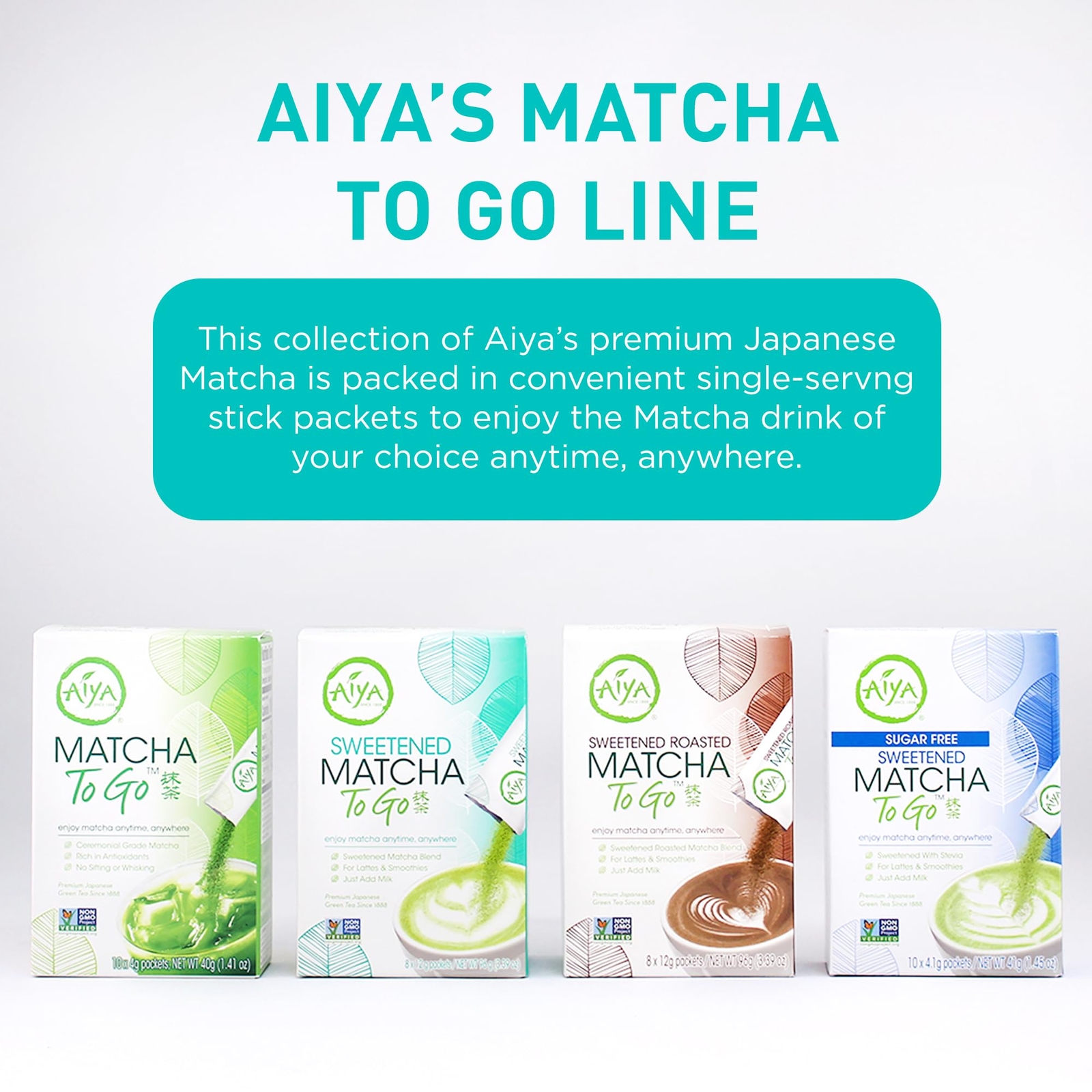 Aiya Japanese Sweetened Matcha To Go Sticks 0.42oz Pack of 8 Vegan Gluten Free
