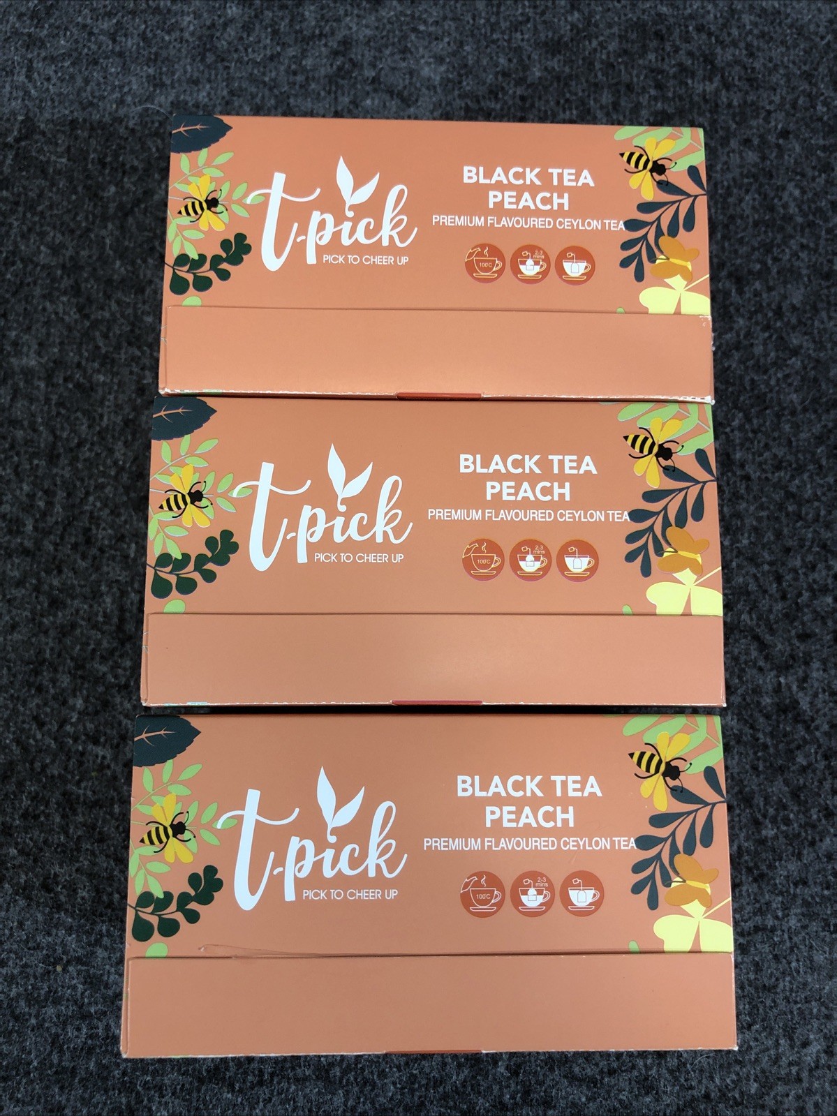 3 PACK ~ T-PICK BLACK TEA PEACH Premium Ceylon Tea Bags 60 Bags Total NEW!!!