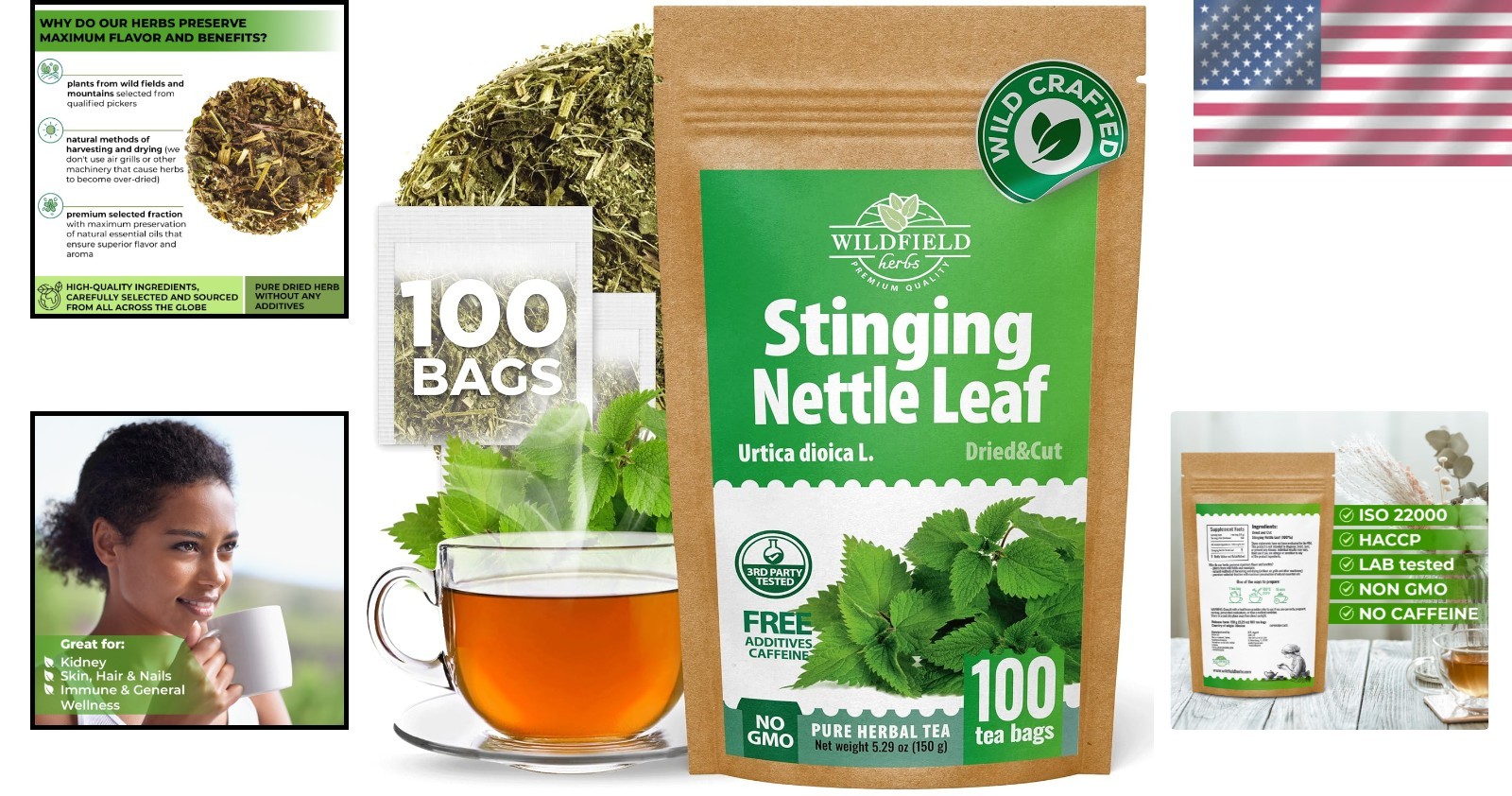 Urtica Dioica Nettle Leaf Tea Bags – 100 Count