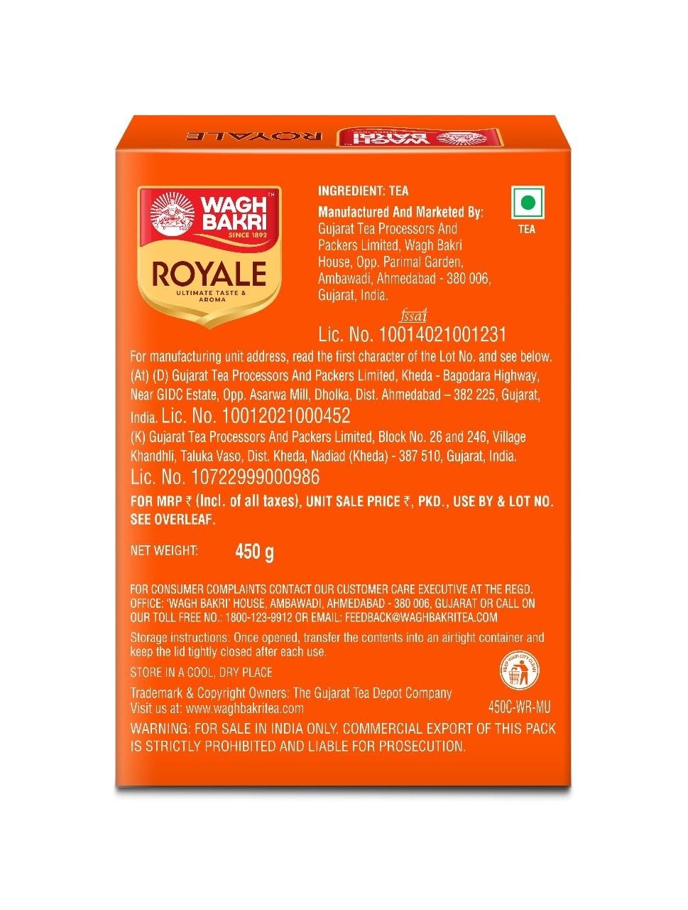 Wagh Bakri Royale Ultimate Taste & Aroma Gold Standard Leaf Tea, 450g