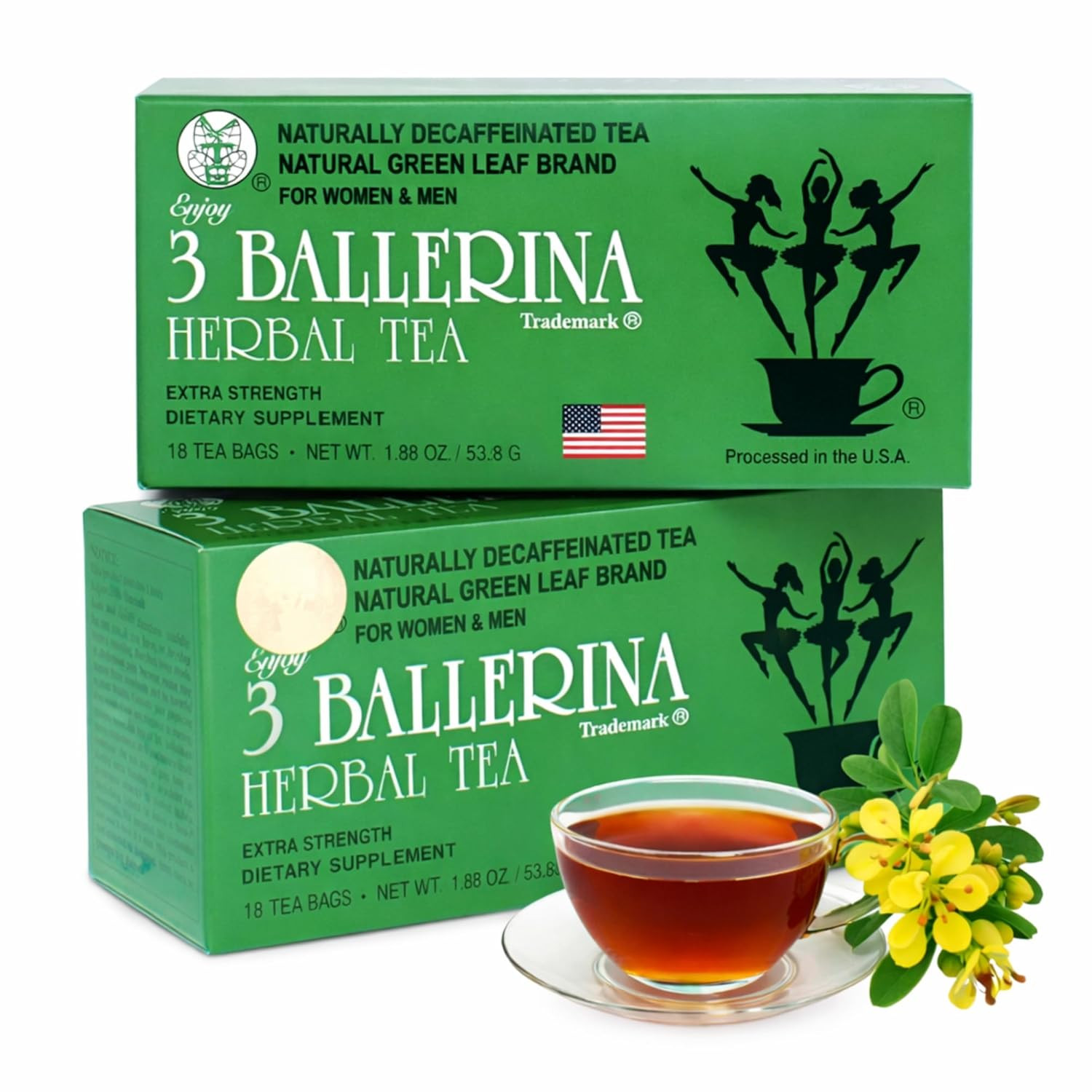 3 Ballerina Diet Tea Extra Strength – Caffeine-Free Herbal Tea Bags for Digestiv