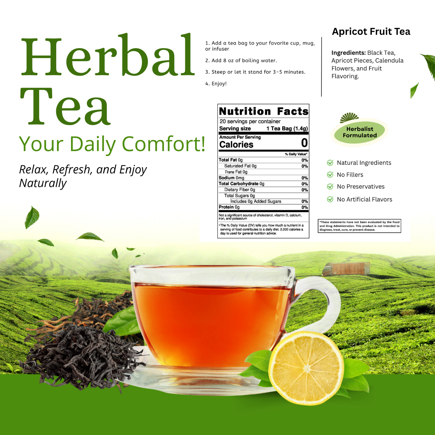 Apricot Fruit Black Tea | 20 Tea Bags | Naturally Flavored