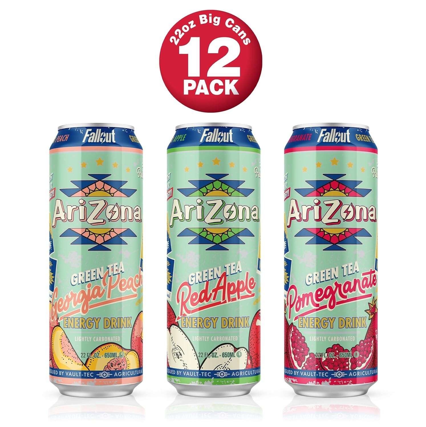 AriZona x Fallout Green Tea Energy Drink, 12pk 22 fl oz, Vault-Tec – 3 Flavor