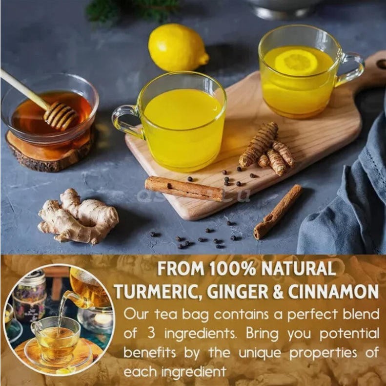 Organic Turmeric, Ginger & Cinnamon – 60 Tea Bags | Plant-Based Pyramid Tea Bag