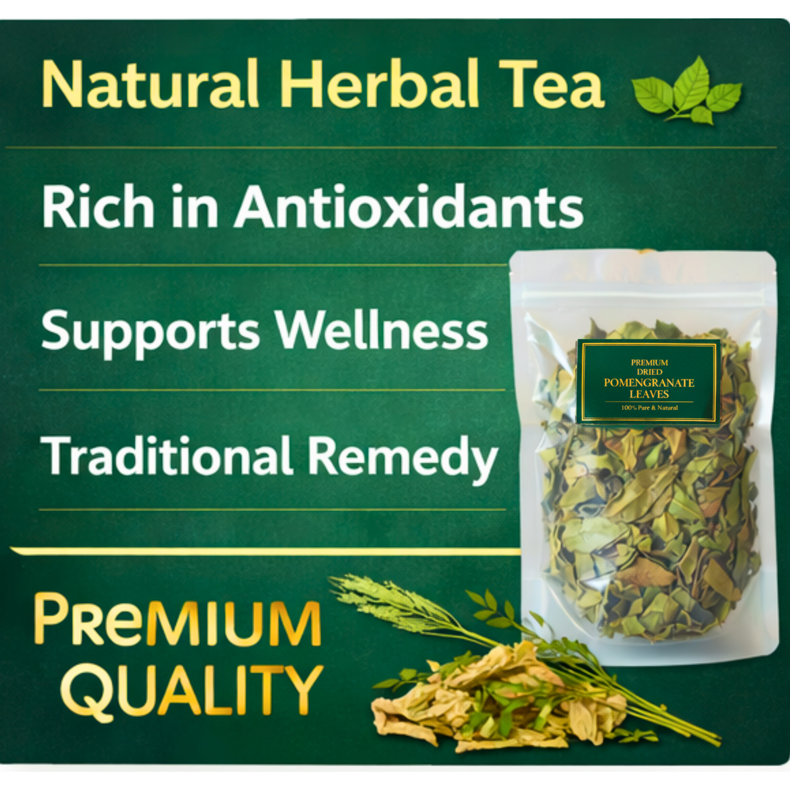 Dried Pomegranate Leaves 25g | Natural Fresh Ceylon Herbal Tea | 1, 2, 4 Pack