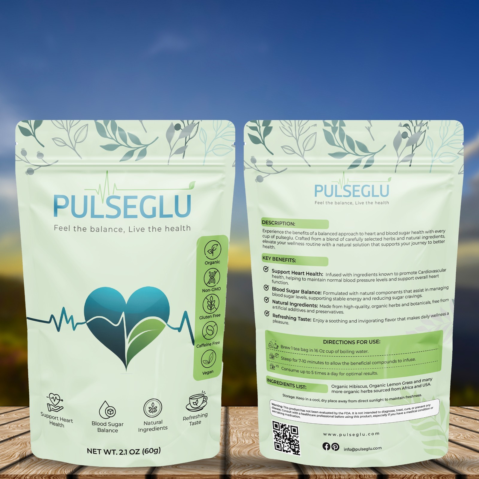 PulseGlu Herbal Tea – 15 Tea Bags – 60g – Hibiscus, Beets, Ginger, Lemongrass