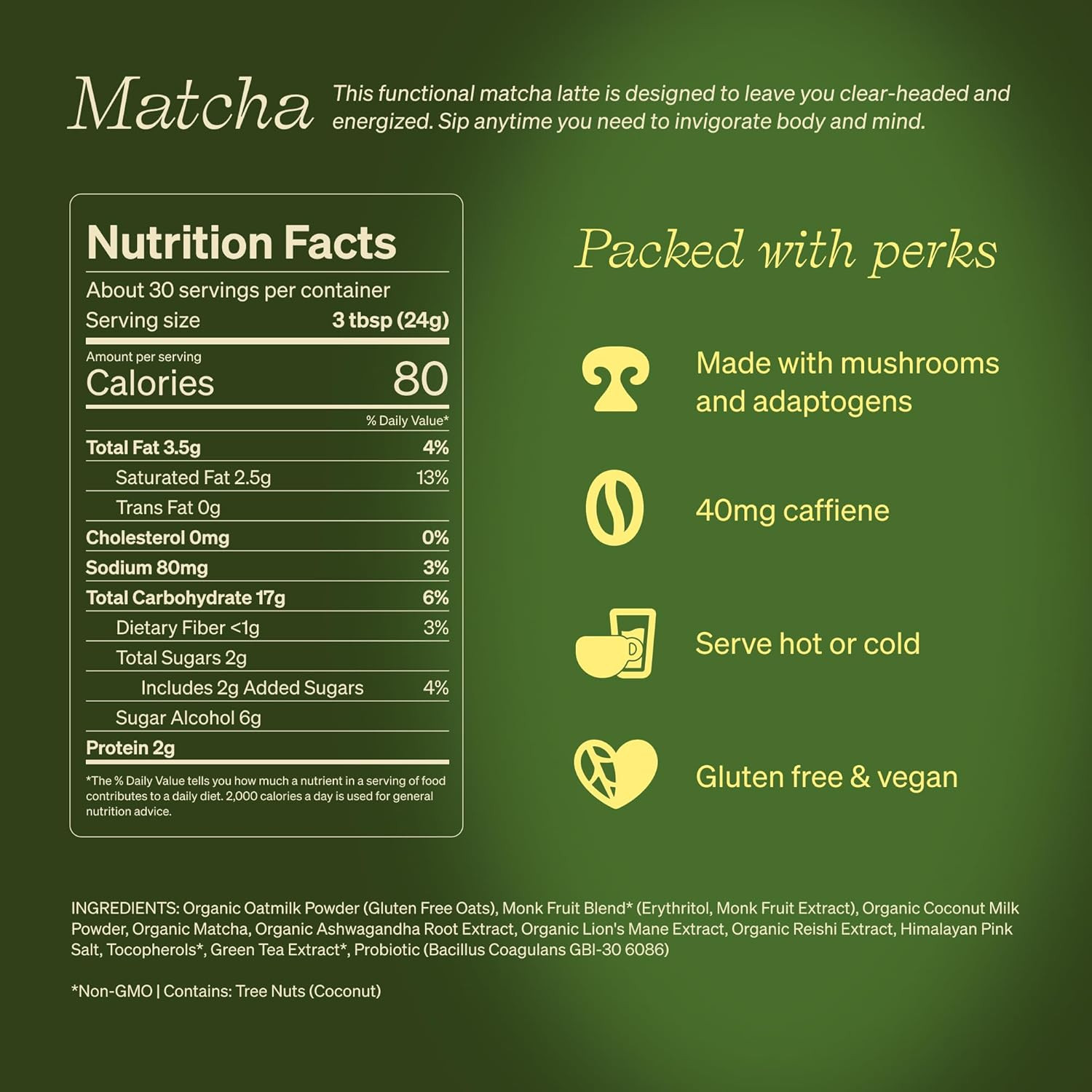 Matcha Superlatte – Instant Superfood Blend with Oat Milk & Mushrooms