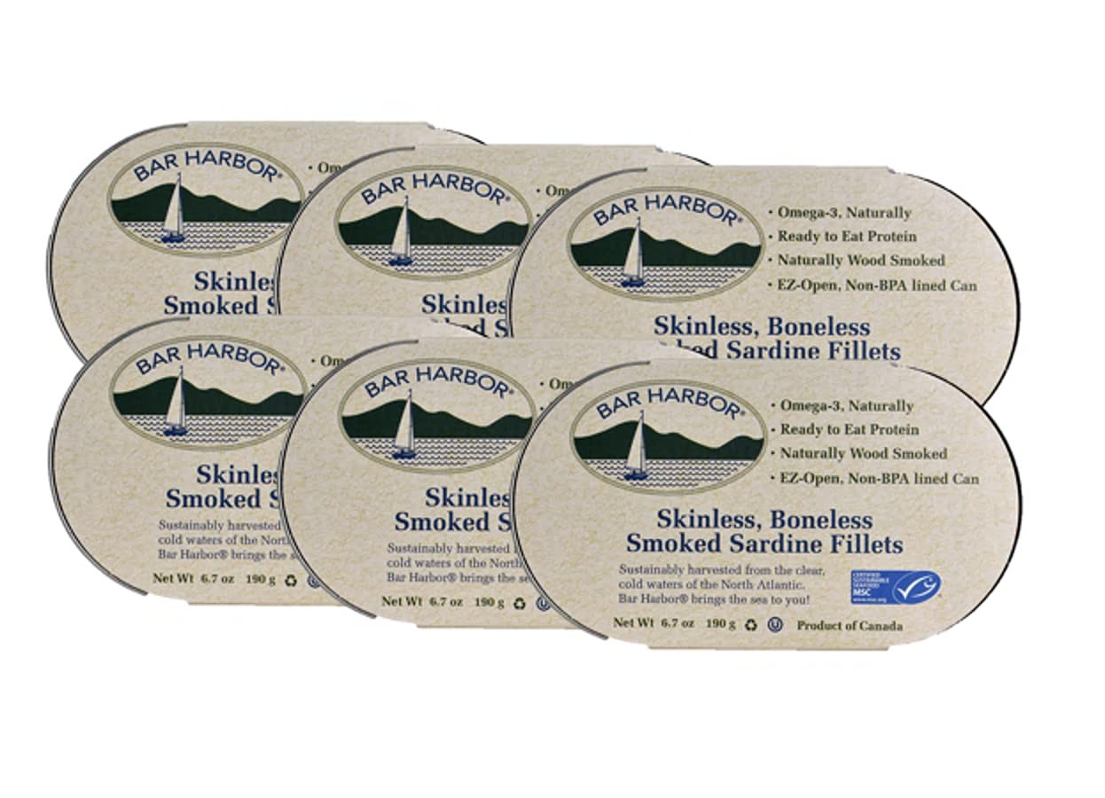 Bar Harbor Skinless & Boneless Smoked Sardine Fillets, 6.7 oz 190g | Naturall…