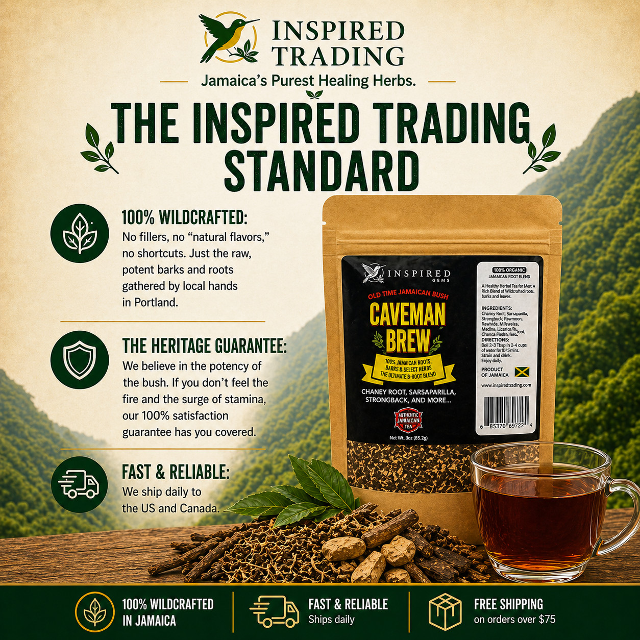 Jamaican Caveman Brew – Strong Back Tea- 7 Powerhouse Roots-Stamina & Energy