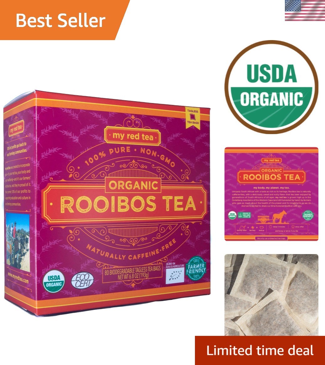 USDA Organic Rooibos Tea – Caffeine Free, Antioxidant-Rich Teabags – 80 Count