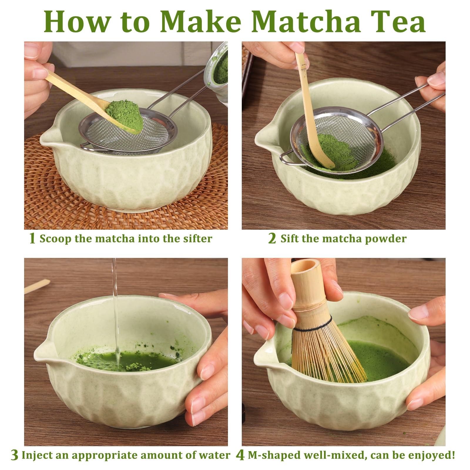 Matcha Kit – Complete Matcha Set with Bamboo Whisk, Bowl with Spout, Scoop