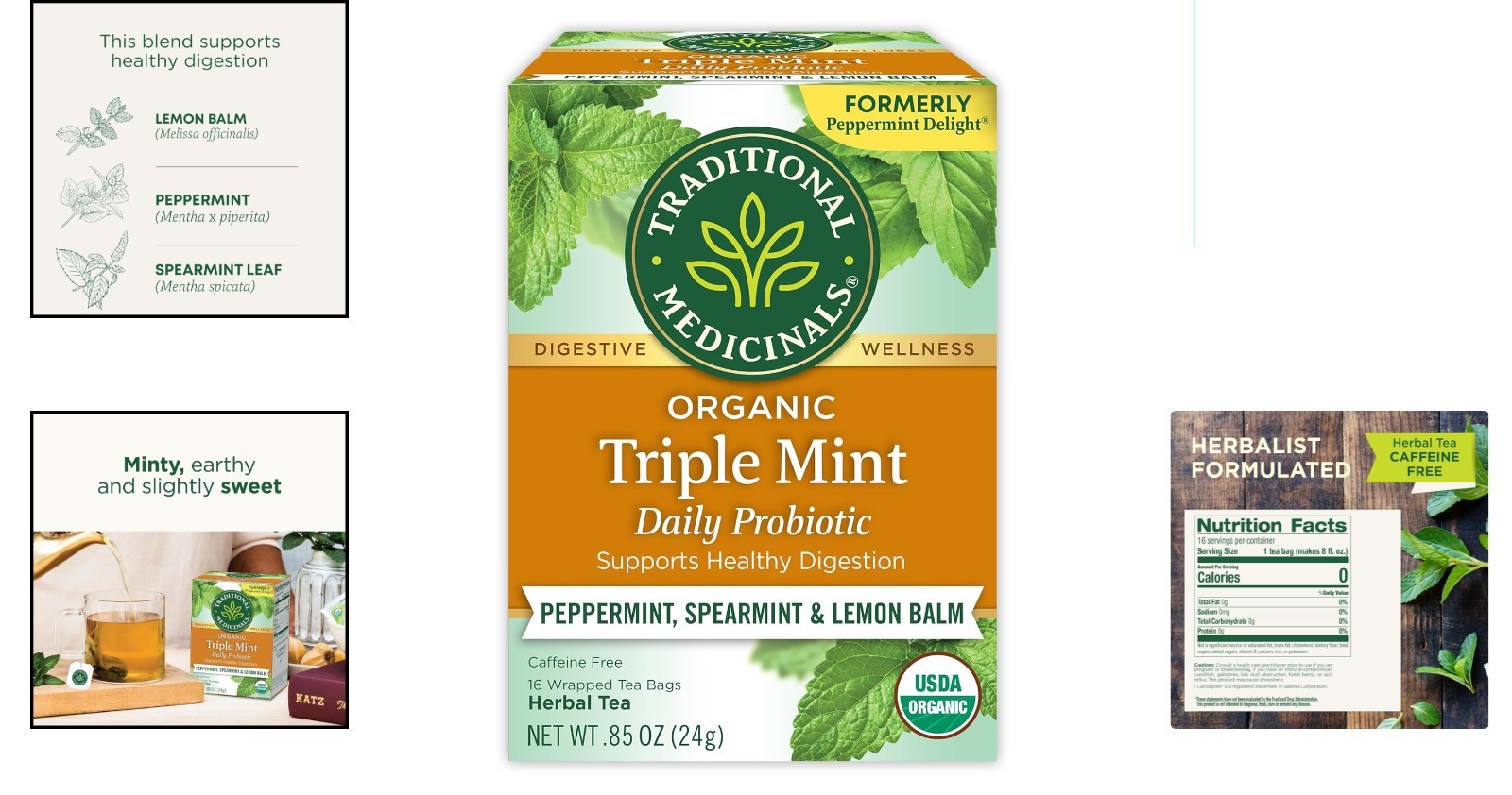 Naturally Delicious Organic Triple Mint Tea – Digestive Aid, 16 Compostable Bags