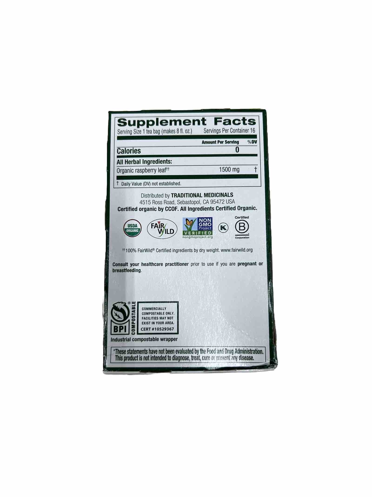 Traditional Medicinals Organic Raspberry Leaf Herbal Tea 6 Pack Of 16 (96 TOTAL)
