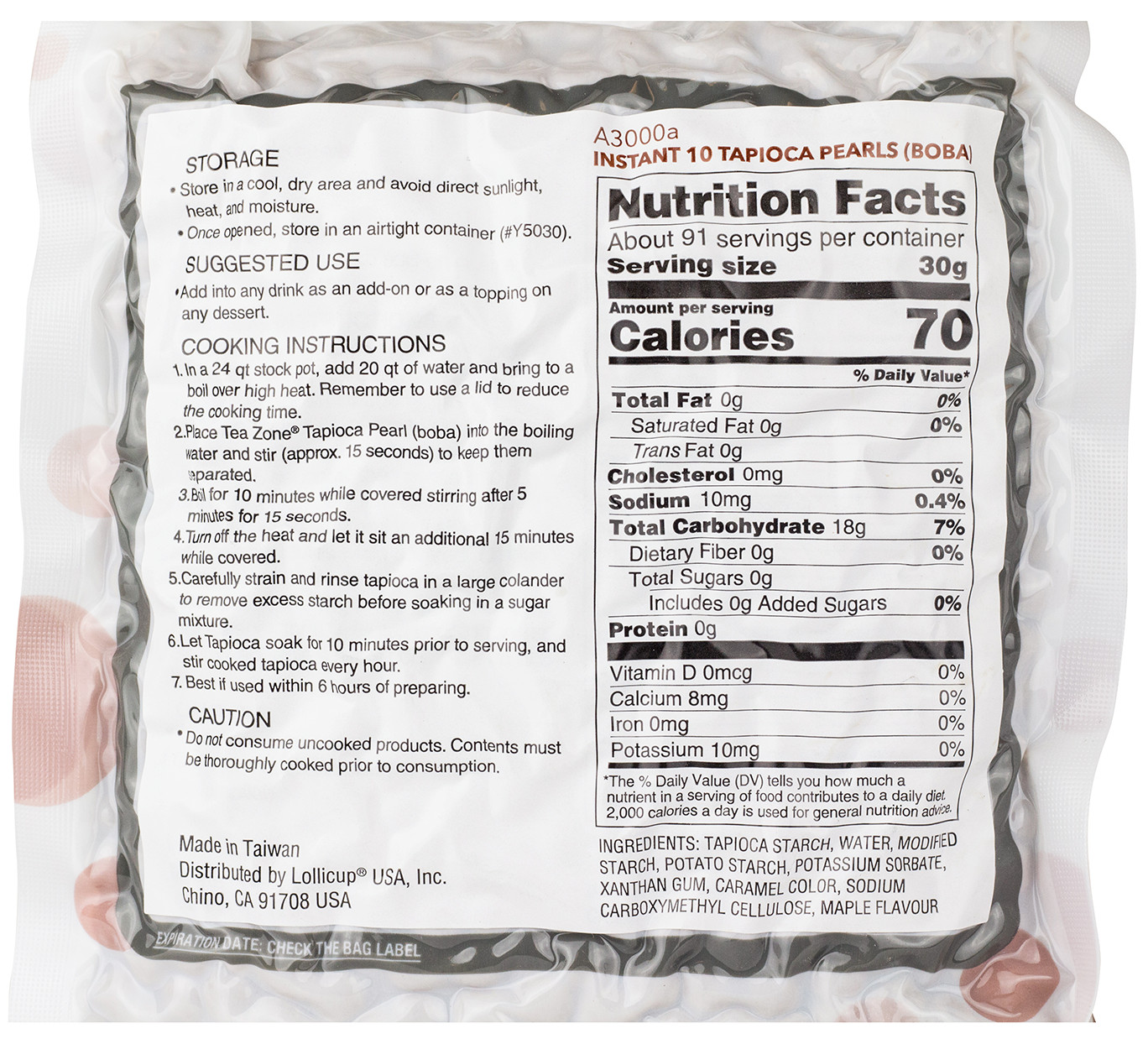Tea Zone Tapioca Pearl Original Black Boba A1000 Taiwan 6 lb