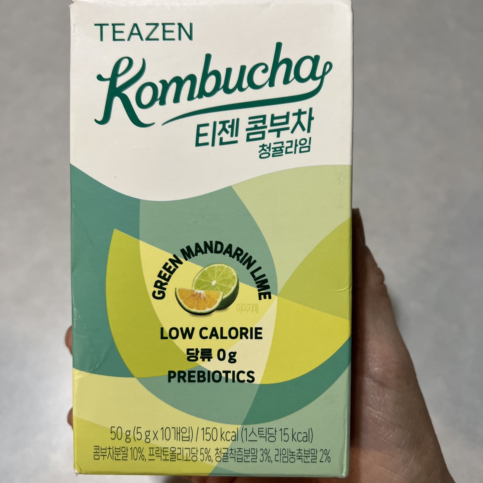 [TEAZEN] Green Mandarin Lime Kombucha Tea 10 Sticks Low Calorie, Prebiotics 8/27
