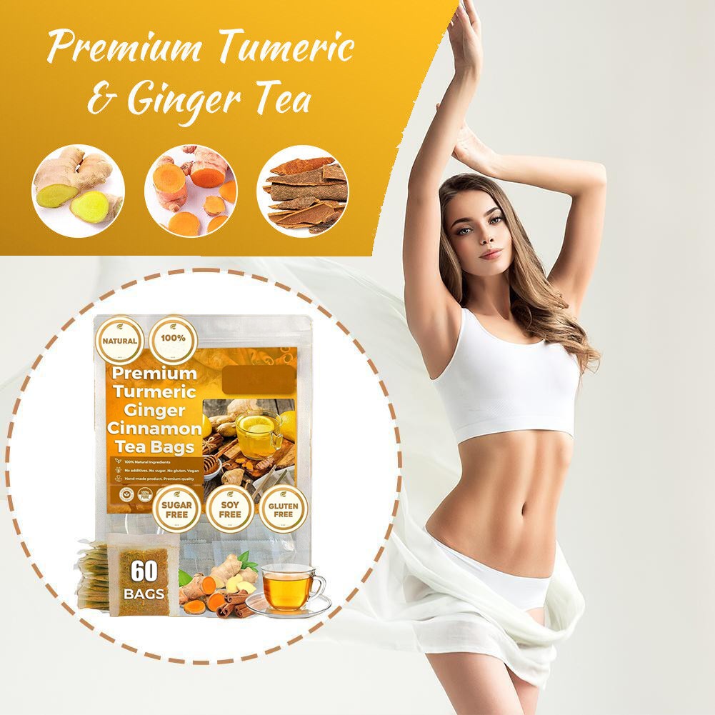 60Bags Turmeric Ginger Cinnamon Tea No Additive Support Brain Weight Sleep-Skin